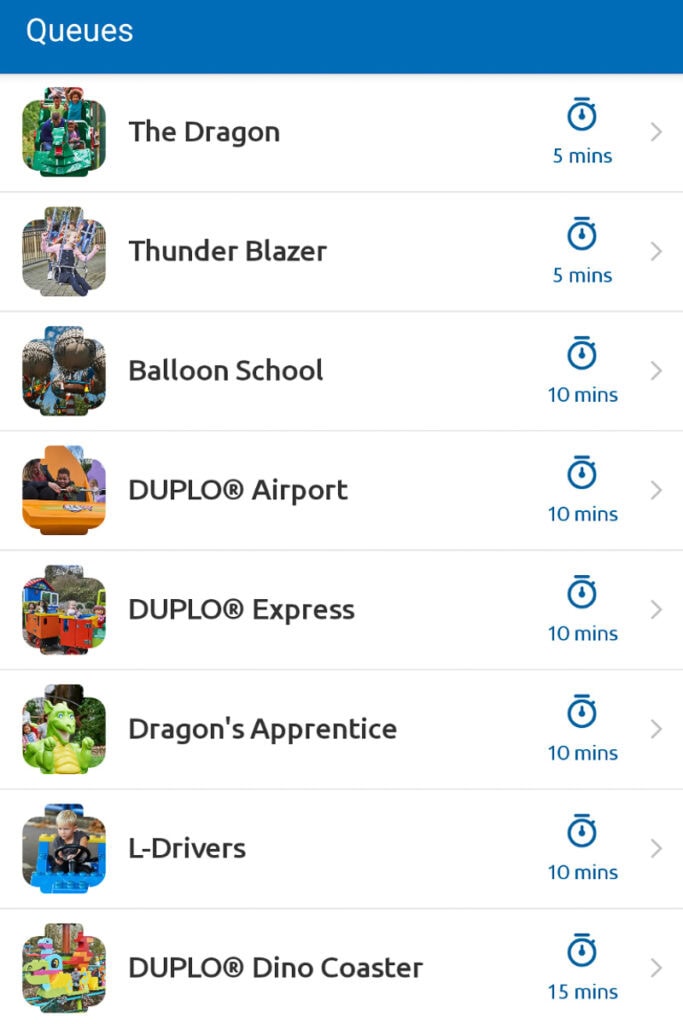 legoland app queue times